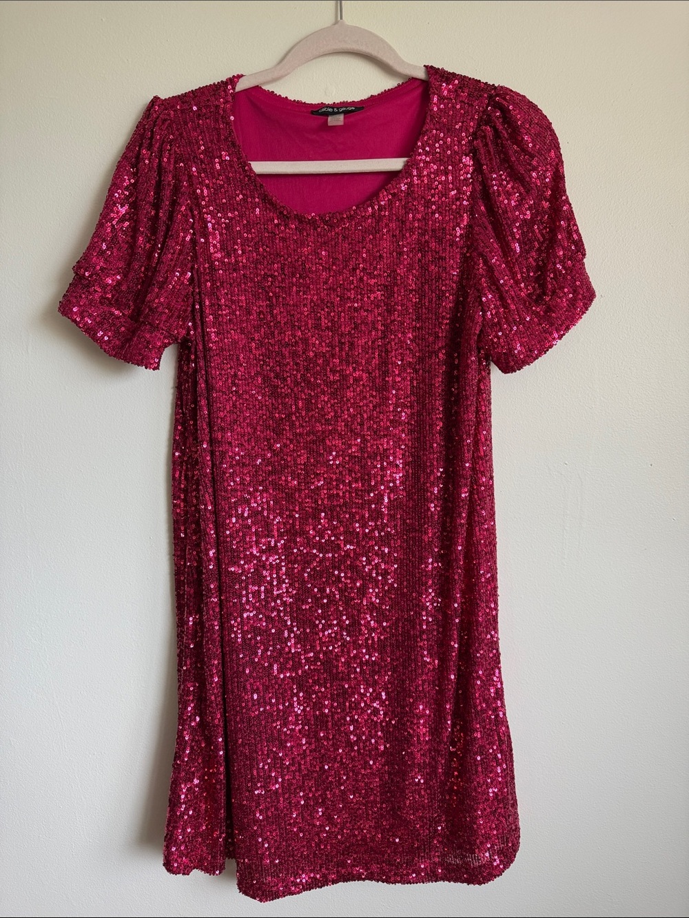 Cable & Gauge Fuchsia Sequin Short Sleeve Party Dress
